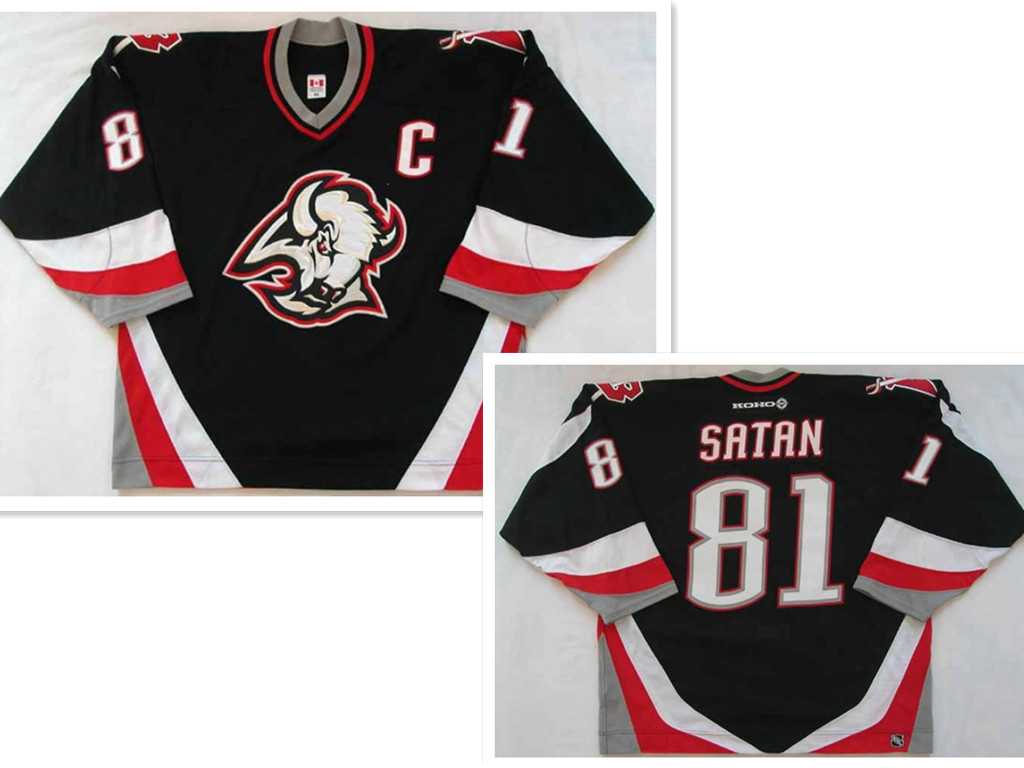 Men%27s Buffalo Sabres #81 Miroslav Satan road black NHL Jersey->texas rangers->MLB Jersey